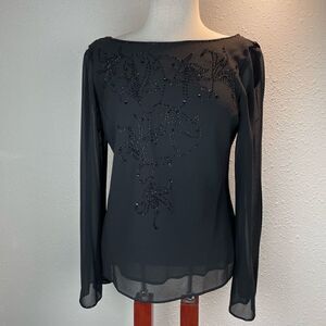 EUC Sandra Darren Womens Two Piece Black and Beaded Elegant Evening Attire